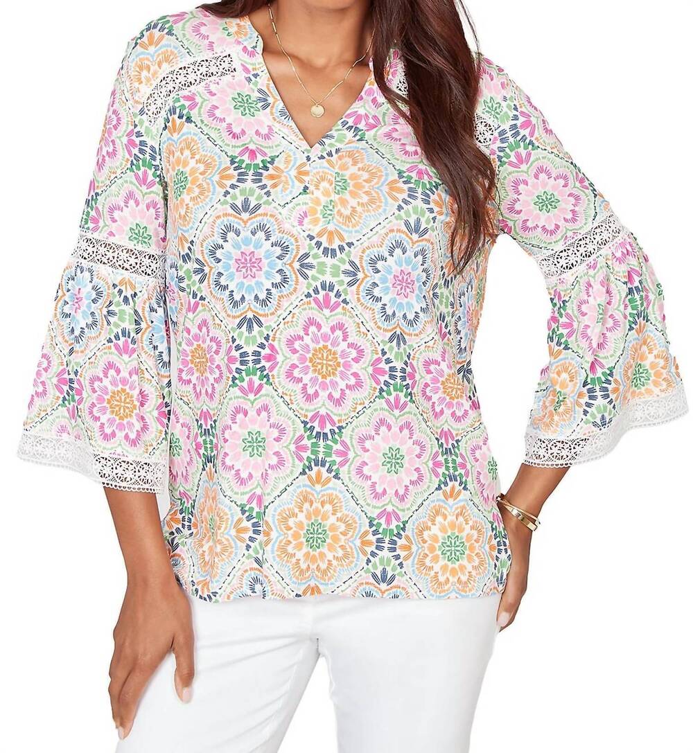 NEW RUBY RD. floral medallions top - plus in fuchsia multi